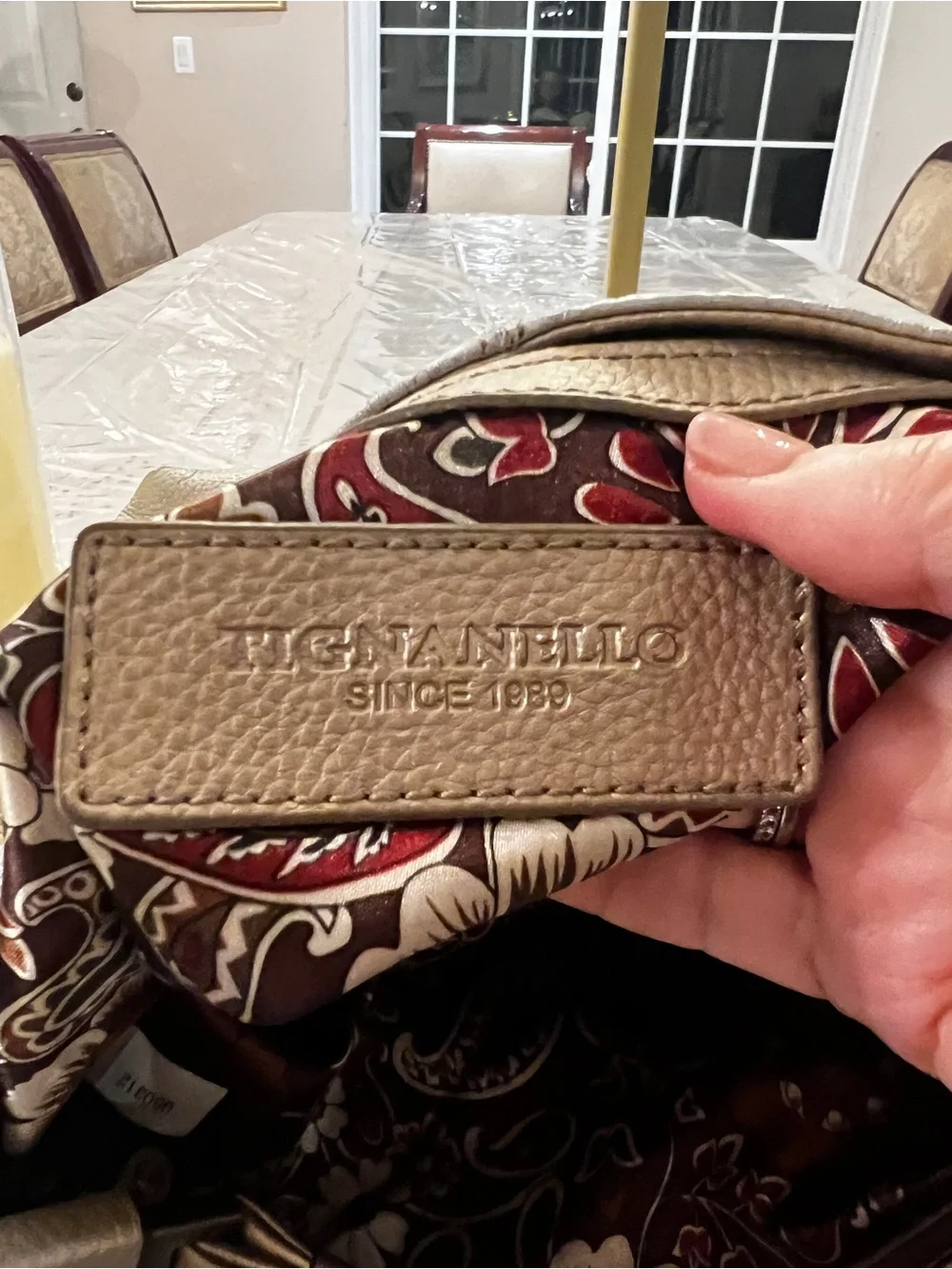 Tignanello Metallic Champagne Genuine Leather Large Hobo Shoulder Bag